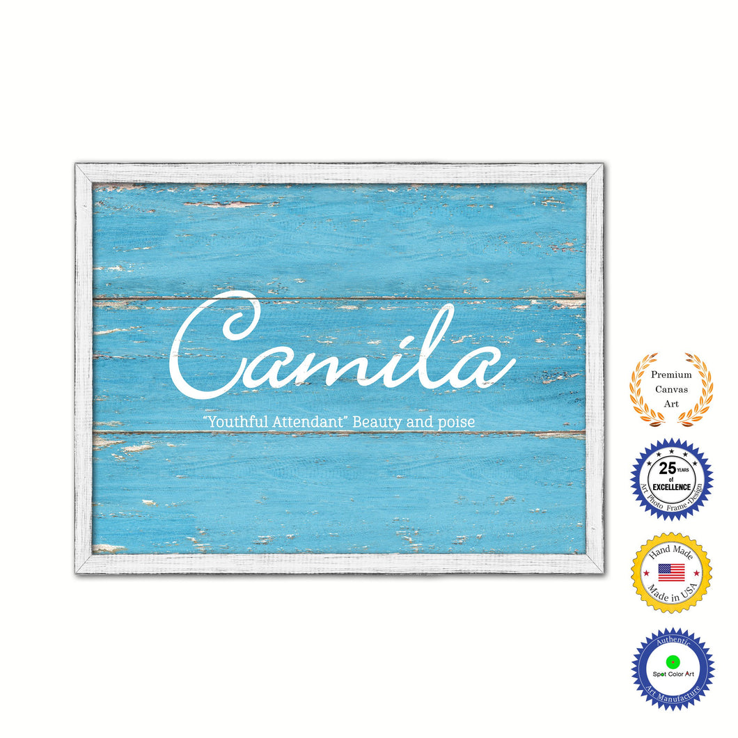 Camila Name Plate White Wash Wood Frame Canvas Print Boutique Cottage Decor Shabby Chic