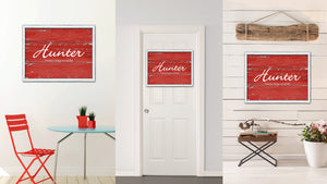 Hunter Name Plate White Wash Wood Frame Canvas Print Boutique Cottage Decor Shabby Chic
