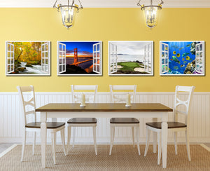 Golden Gate Bridge San Francisco California Sunset Picture French Window Framed Canvas Print Home Decor Wall Art Collection