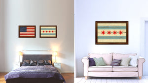 Chicago City Illinois State Vintage Flag Canvas Print Brown Picture Frame