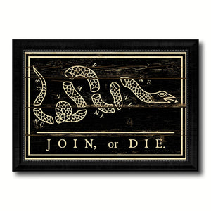 US Join or Die Snake Colonial Revolutionary War Military Flag Vintage Canvas Print with Black Picture Frame Home Decor Wall Art Decoration Gift Ideas