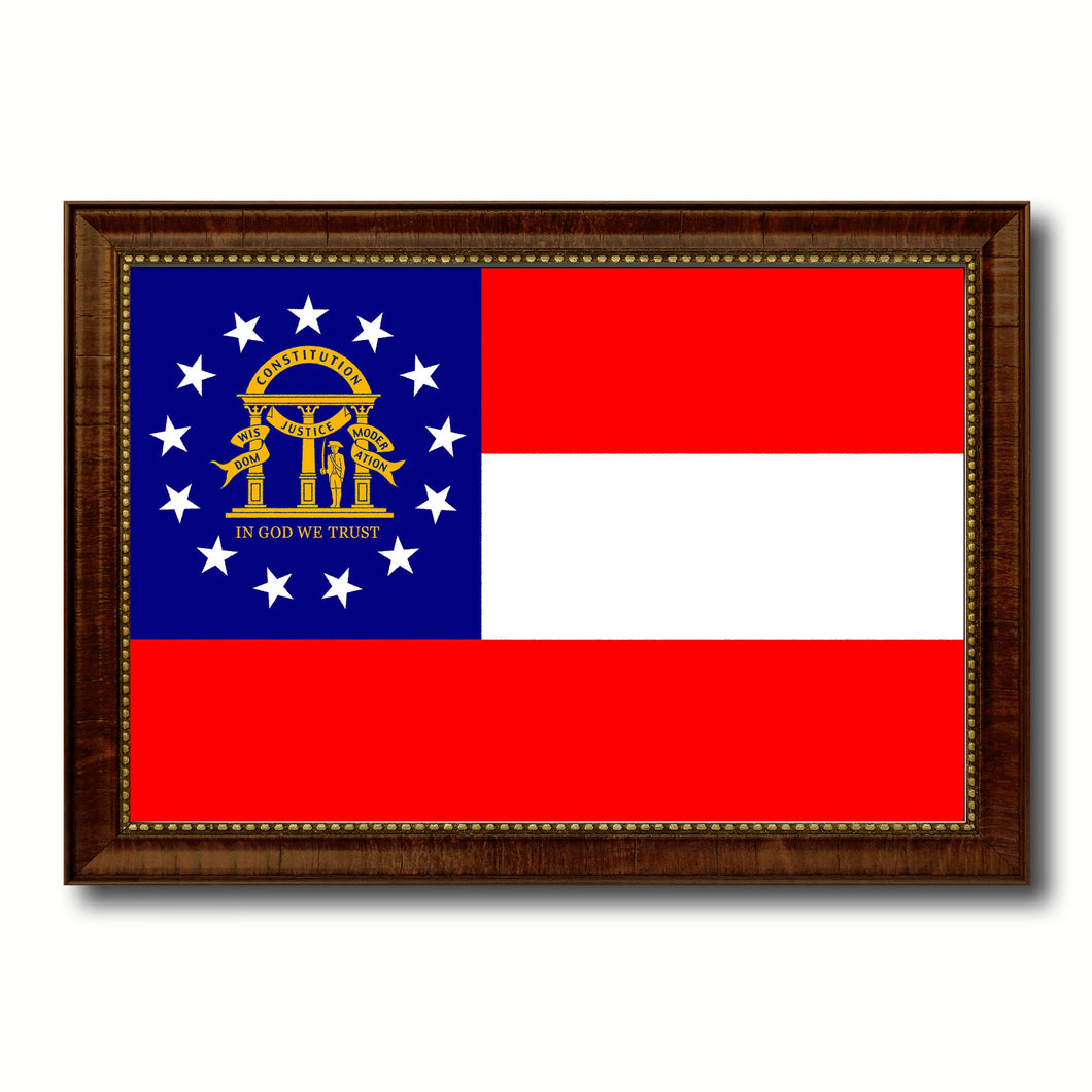 Georgia State Flag Canvas Print with Custom Brown Picture Frame Home Decor Wall Art Decoration Gifts