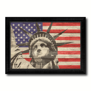 Statue of Liberty Flag Texture Canvas Print with Black Picture Frame Home Decor Man Cave Wall Art Collectible Decoration Artwork Gifts