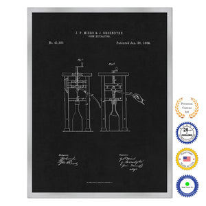 1864 Wine Cork Extractor Old Patent Art Print on Canvas Custom Framed Vintage Home Decor Wall Decoration Great for Gifts