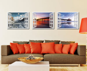 Manhattan Beach California Sunset View Picture French Window Framed Canvas Print Home Decor Wall Art Collection