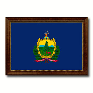 Vermont State Flag Canvas Print with Custom Brown Picture Frame Home Decor Wall Art Decoration Gifts