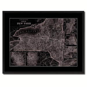 New York Vintage Vivid Sepia Map Canvas Print, Picture Frames Home Decor Wall Art Decoration Gifts