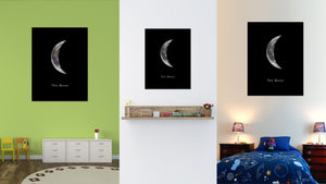 Crescent Moon Print on Canvas Planets of Solar System Black Custom Framed Art Home Decor Wall Office Decoration