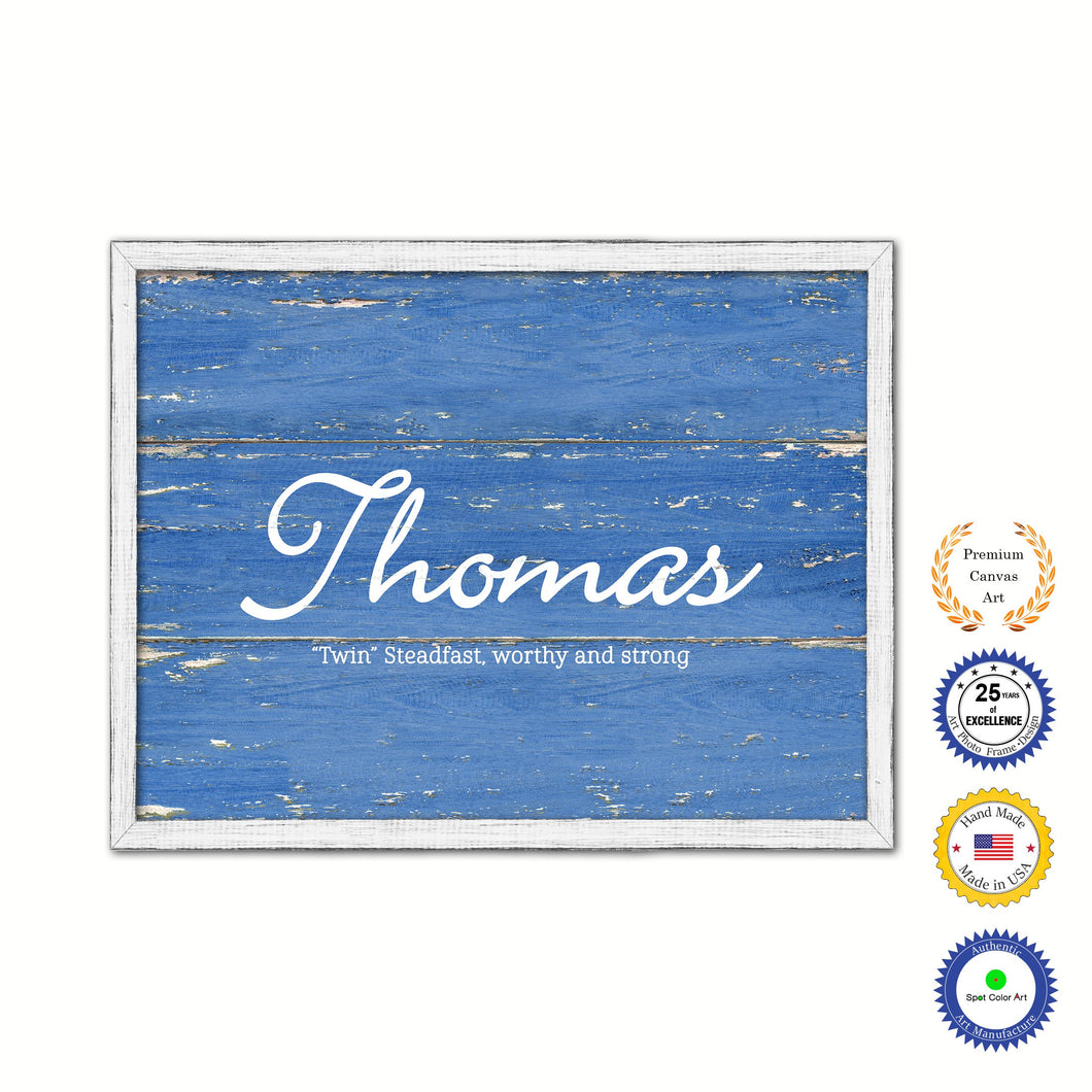 Thomas Name Plate White Wash Wood Frame Canvas Print Boutique Cottage Decor Shabby Chic
