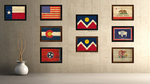 Denver City Colorado State Vintage Flag Canvas Print Brown Picture Frame