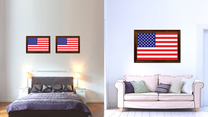 American Flag United States of America Canvas Print with Brown Picture Frame Home Decor Gifts Wall Art Decoration Gift Ideas