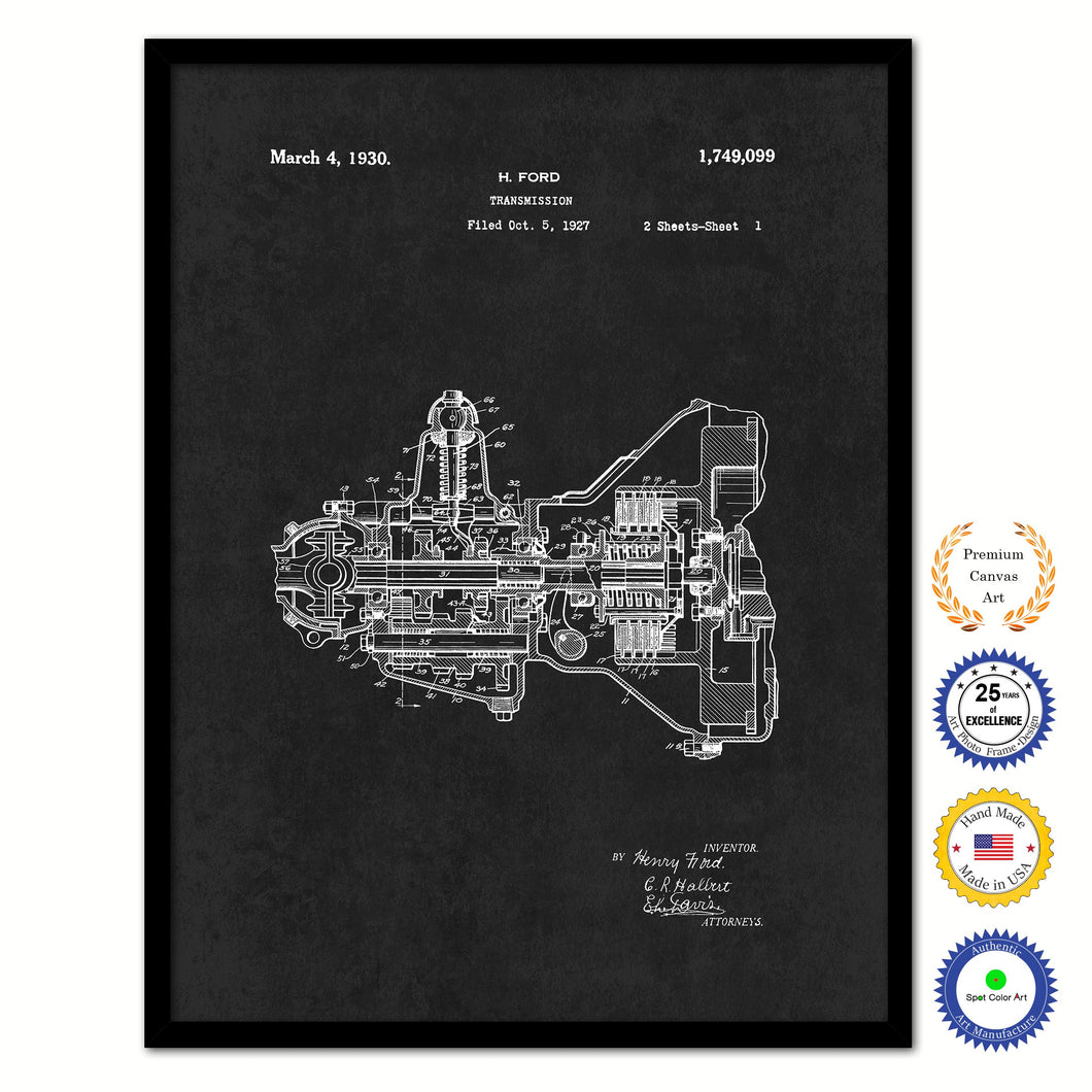 1930 Henry Ford Engine Transmission Vintage Patent Artwork Black Framed Canvas Home Office Decor Great Gift for Mechanic Car Collector
