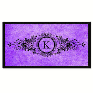 Alphabet Letter K Purple Canvas Print, Black Custom Frame
