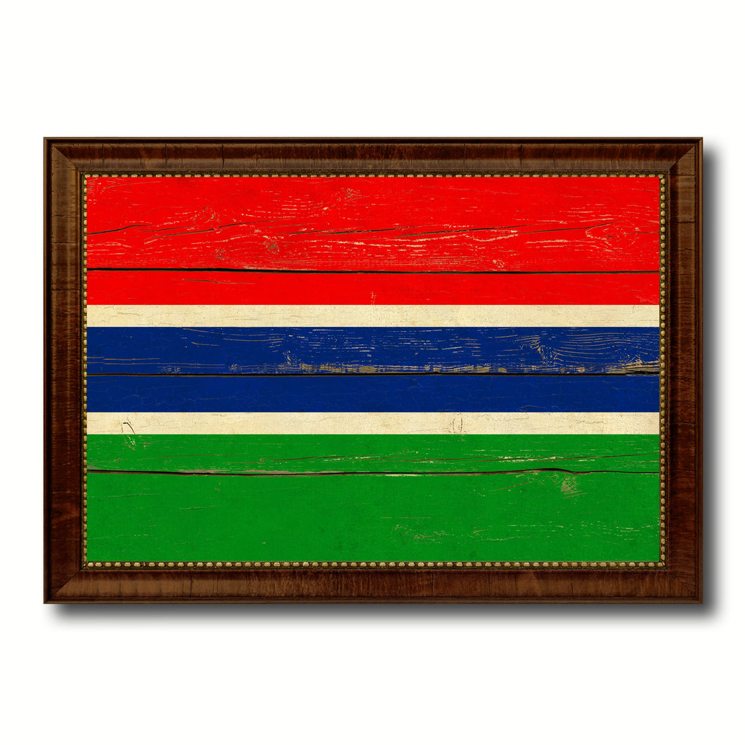Gambia Country Flag Vintage Canvas Print with Brown Picture Frame Home Decor Gifts Wall Art Decoration Artwork