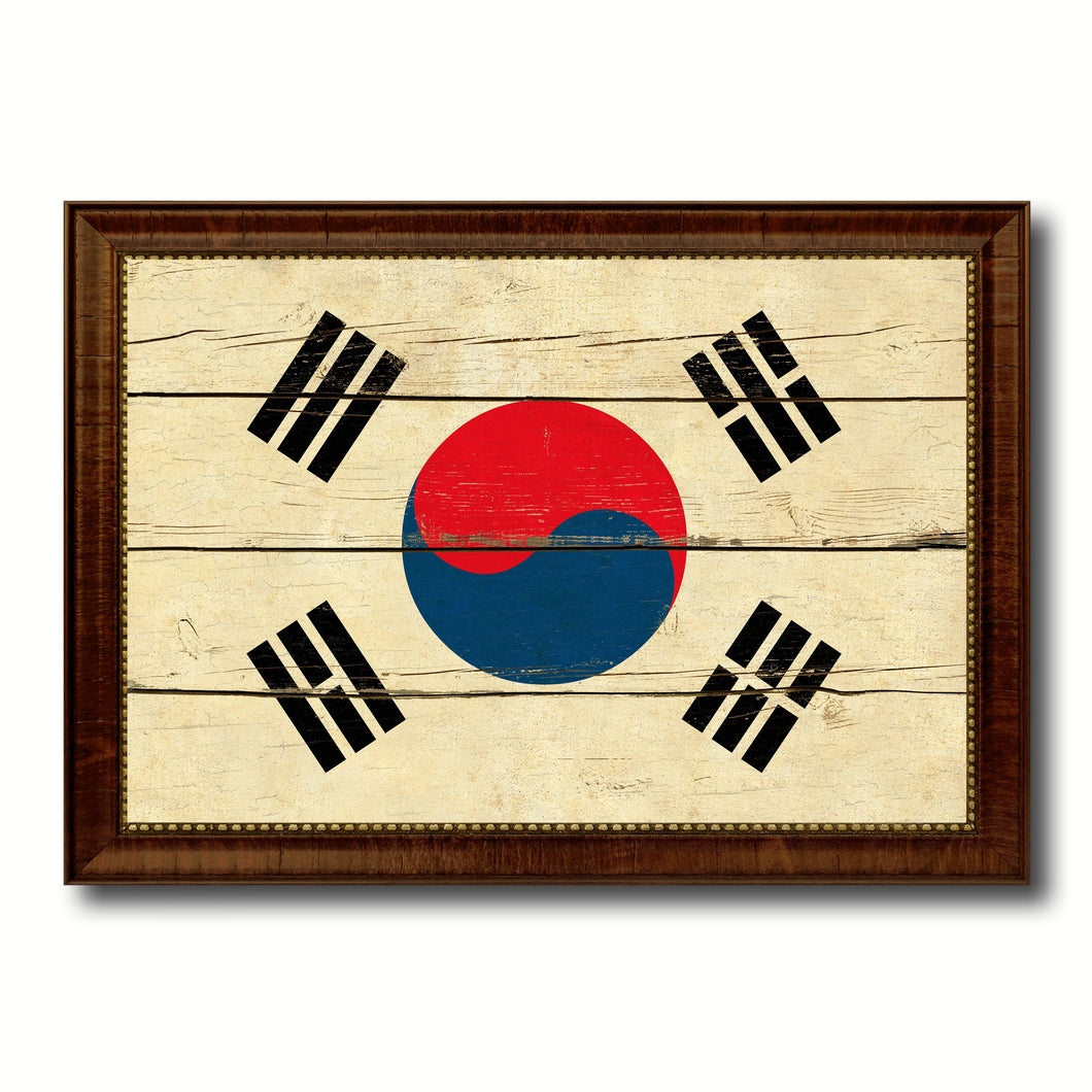 Korea Country Flag Vintage Canvas Print with Brown Picture Frame Home Decor Gifts Wall Art Decoration Artwork