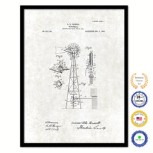 Load image into Gallery viewer, 1906 Farming Windmill Vintage Patent Artwork Black Framed Canvas Print Home Office Decor Great for Farmer Milk Lover Cattle Rancher
