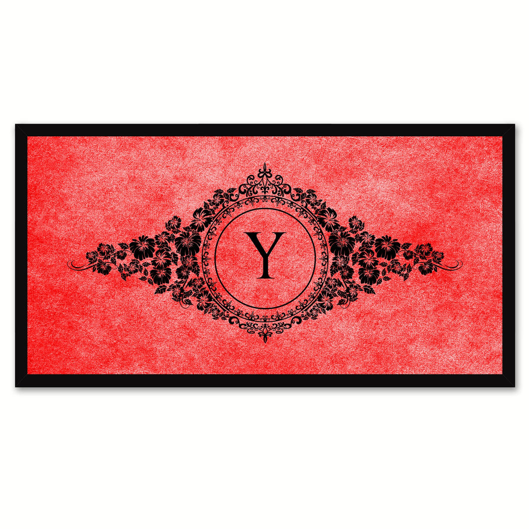 Alphabet Letter Y Red Canvas Print, Black Custom Frame