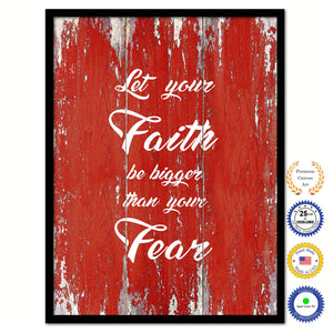 Let your Faith be bigger than your fear Bible Verse Scripture Quote Red Canvas Print with Picture Frame