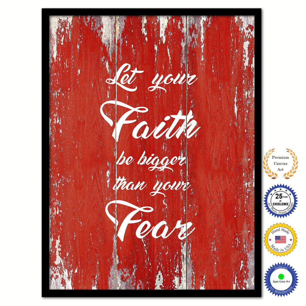 Let your Faith be bigger than your fear Bible Verse Scripture Quote Red Canvas Print with Picture Frame