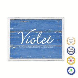 Violet Name Plate White Wash Wood Frame Canvas Print Boutique Cottage Decor Shabby Chic