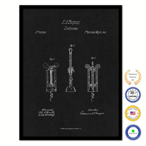 1861 Wine Corkscrew Old Patent Art Print on Canvas Custom Framed Vintage Home Decor Wall Decoration Great for Gifts