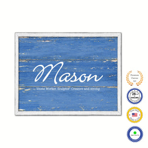 Mason Name Plate White Wash Wood Frame Canvas Print Boutique Cottage Decor Shabby Chic