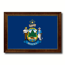 Load image into Gallery viewer, Maine State Flag Canvas Print with Custom Brown Picture Frame Home Decor Wall Art Decoration Gifts
