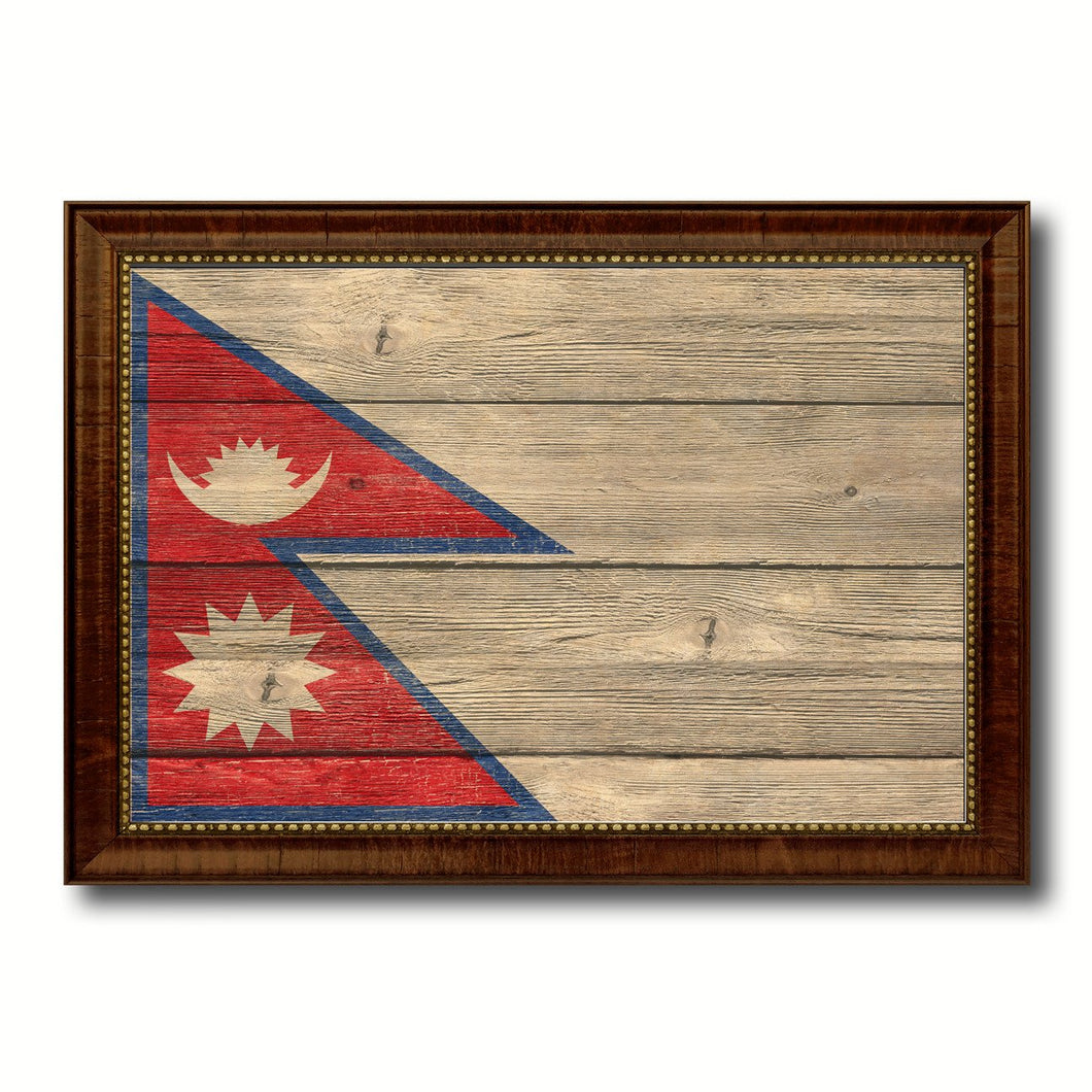 Nepal Country Flag Texture Canvas Print with Brown Custom Picture Frame Home Decor Gift Ideas Wall Art Decoration