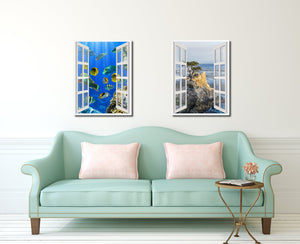 Tropical Island Fish Picture French Window Canvas Print with Frame Gifts Home Decor Wall Art Collection
