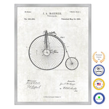 Load image into Gallery viewer, 1881 Velocipede Old Patent Art Print on Canvas Custom Framed Vintage Home Decor Wall Decoration Great for Gifts
