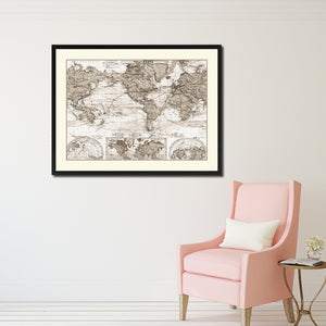 World Ocean Currents Vintage Sepia Map Canvas Print, Picture Frame Gifts Home Decor Wall Art Decoration