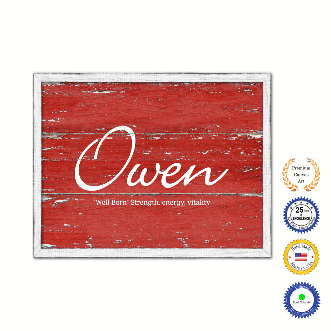 Owen Name Plate White Wash Wood Frame Canvas Print Boutique Cottage Decor Shabby Chic