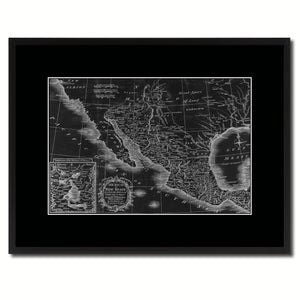 Mexico Vintage Monochrome Map Canvas Print, Gifts Picture Frames Home Decor Wall Art