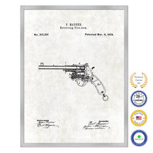 1879 Revolving Fire Arm Old Patent Art Print on Canvas Custom Framed Vintage Home Decor Wall Decoration Great for Gifts