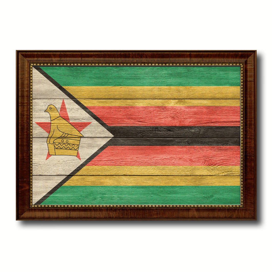 Zimbabwe Country Flag Texture Canvas Print with Brown Custom Picture Frame Home Decor Gift Ideas Wall Art Decoration