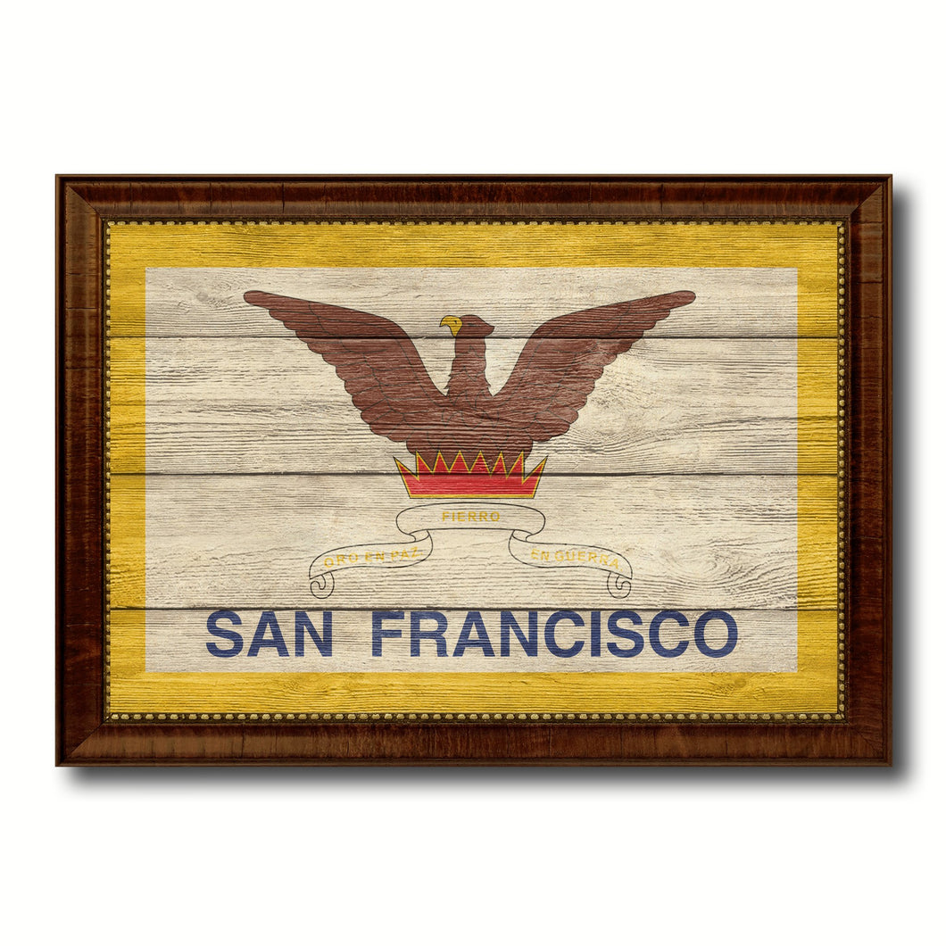 San Francisco City San Francisco State Texture Flag Canvas Print Brown Picture Frame