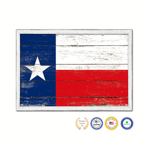 Texas State Flag Shabby Chic Gifts Home Decor Wall Art Canvas Print, White Wash Wood Frame