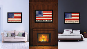 We Support Our Troops Military Flag Texture Canvas Print with Black Picture Frame Gift Ideas Home Decor Wall Art