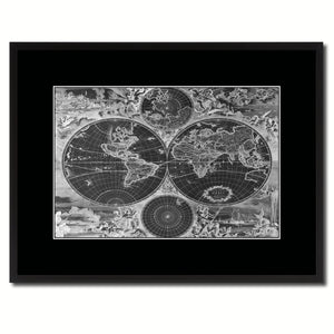 World Hemispheres Vintage Monochrome Map Canvas Print, Gifts Picture Frames Home Decor Wall Art