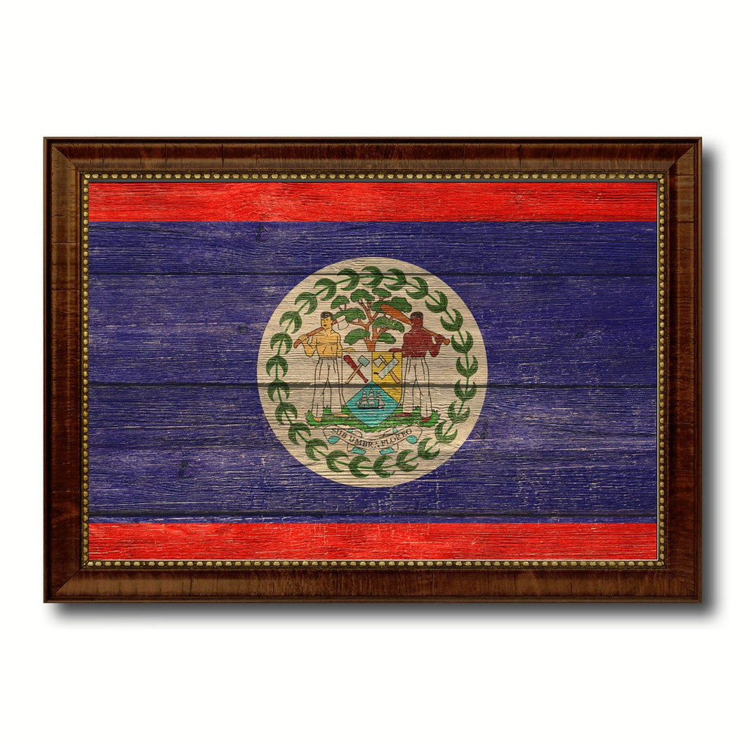 Belize Country Flag Texture Canvas Print with Brown Custom Picture Frame Home Decor Gift Ideas Wall Art Decoration
