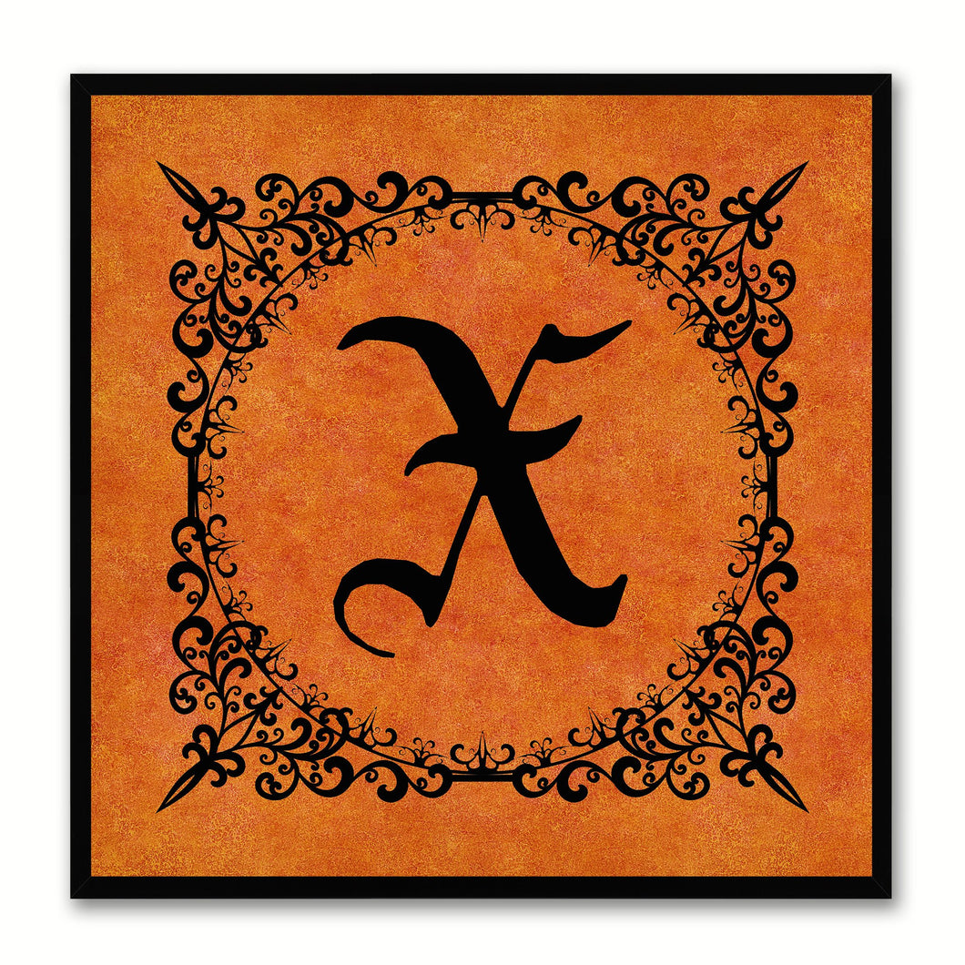Alphabet X Orange Canvas Print Black Frame Kids Bedroom Wall Décor Home Art