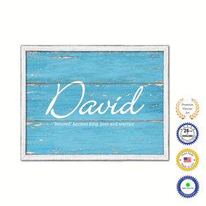 David Name Plate White Wash Wood Frame Canvas Print Boutique Cottage Decor Shabby Chic
