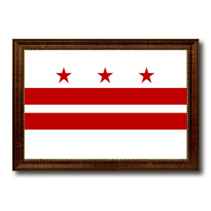 Washington DC Flag Canvas Print Brown Picture Frame