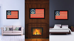 Peace Sign American Military Flag Vintage Canvas Print with Black Picture Frame Home Decor Wall Art Decoration Gift Ideas