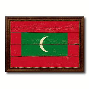 Maldives Country Flag Vintage Canvas Print with Brown Picture Frame Home Decor Gifts Wall Art Decoration Artwork