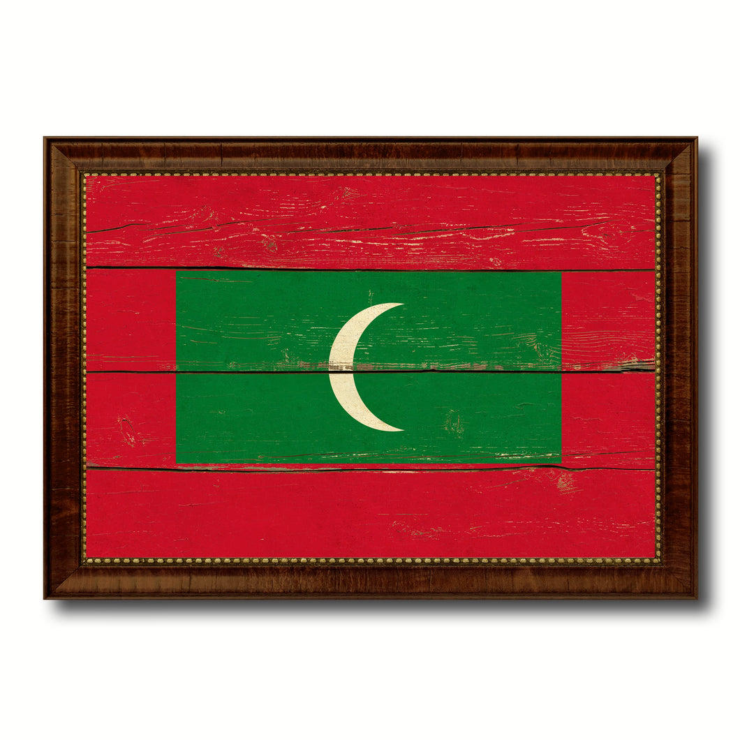 Maldives Country Flag Vintage Canvas Print with Brown Picture Frame Home Decor Gifts Wall Art Decoration Artwork