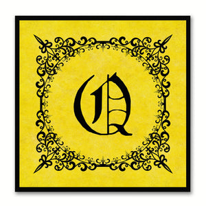 Alphabet Q Yellow Canvas Print Black Frame Kids Bedroom Wall Décor Home Art