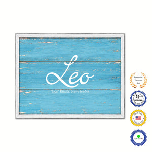 Leo Name Plate White Wash Wood Frame Canvas Print Boutique Cottage Decor Shabby Chic