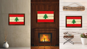 Lebanon Country Flag Vintage Canvas Print with Brown Picture Frame Home Decor Gifts Wall Art Decoration Artwork