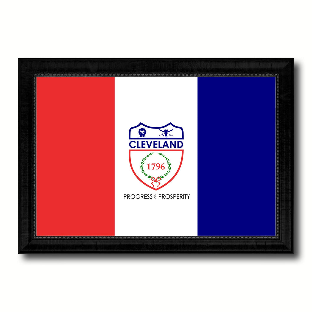 Cleveland City Ohio State Flag Canvas Print Black Picture Frame
